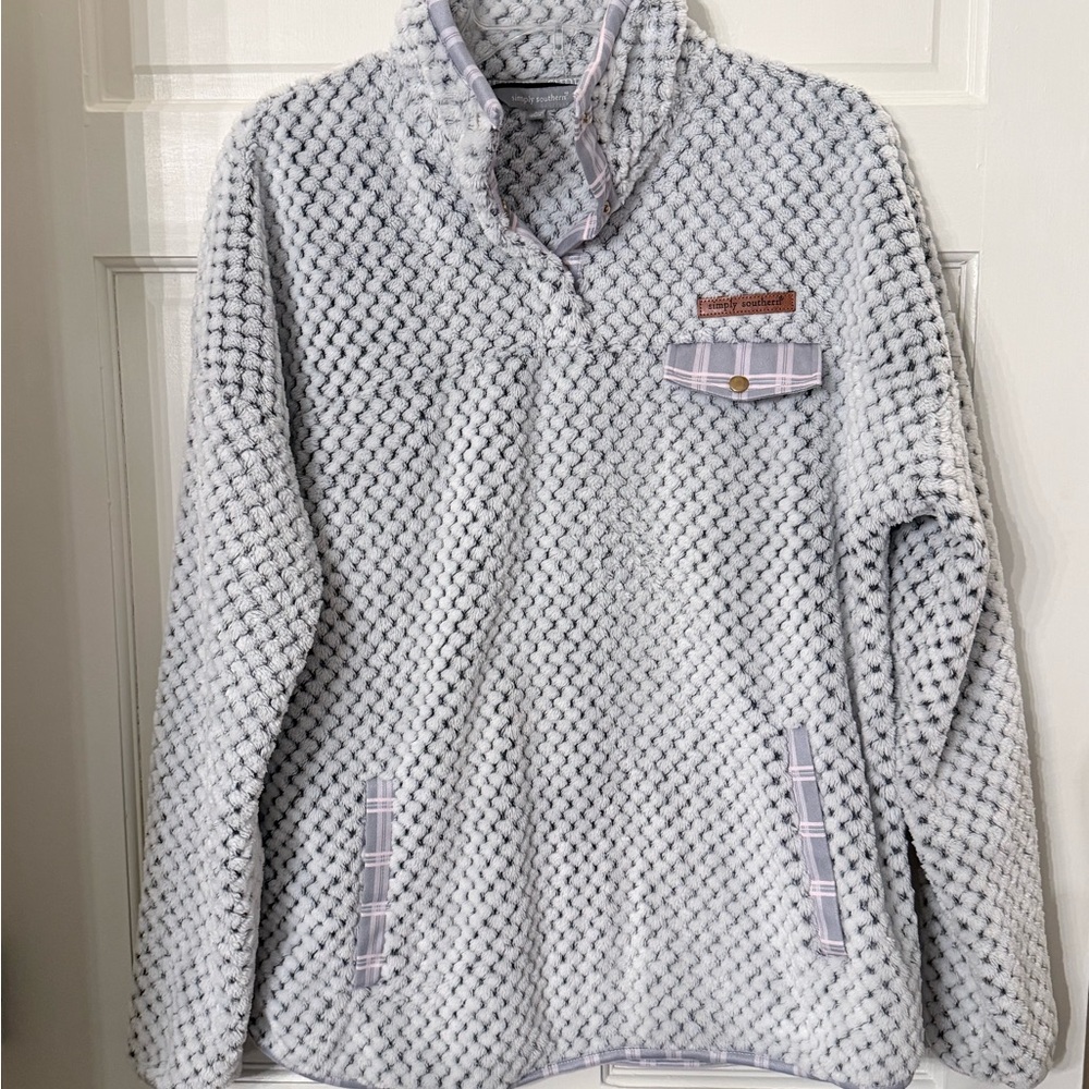 Simply Southern Gray and Pink Textured Pullover